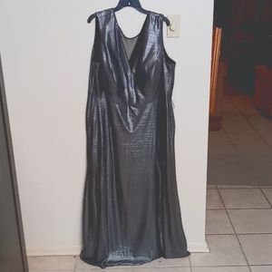 Plus size evening gown in 22w shiny silver